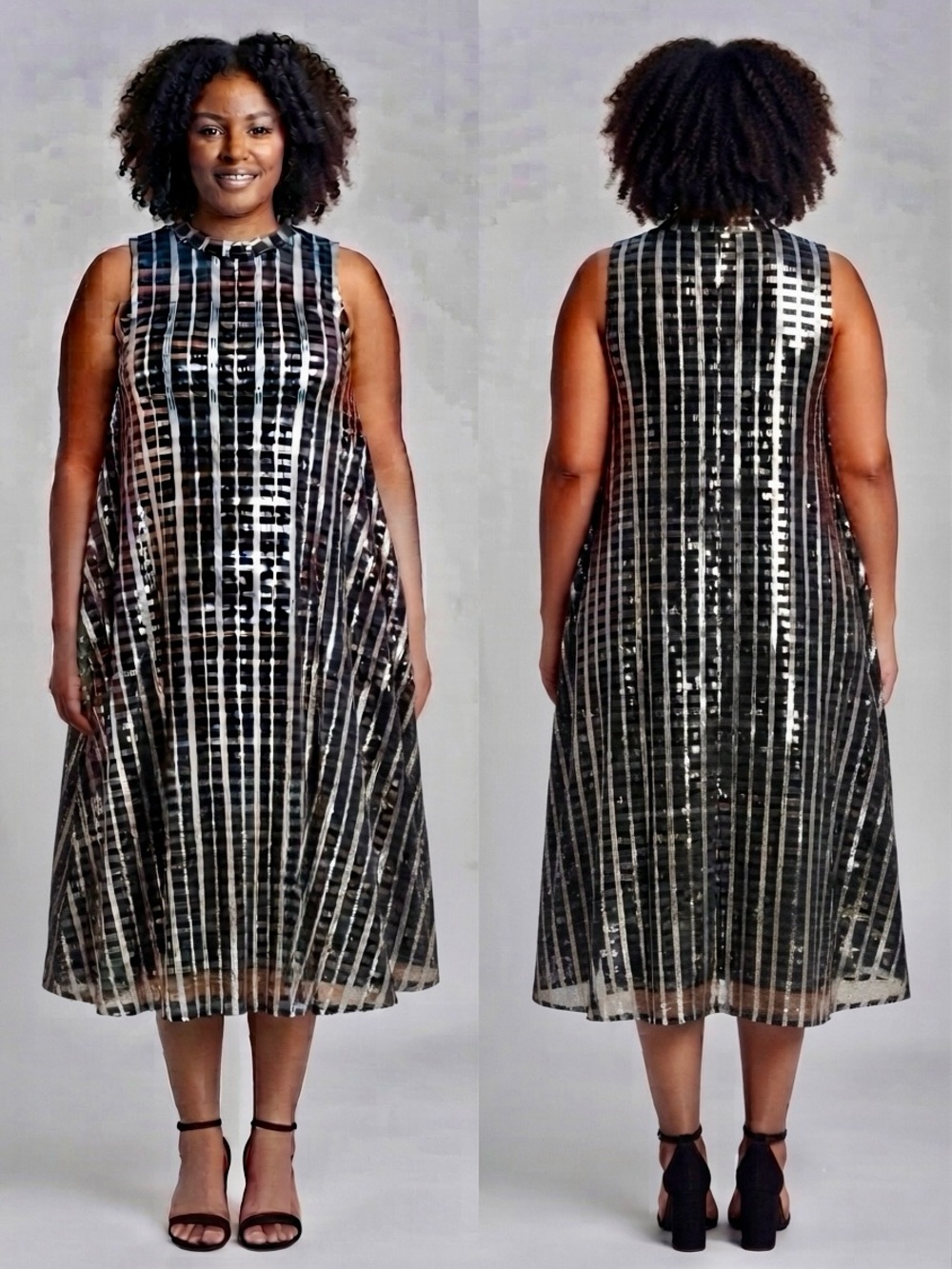 Soulmates Plus Metallic Sequin Striped Midi Dress – Size 1X